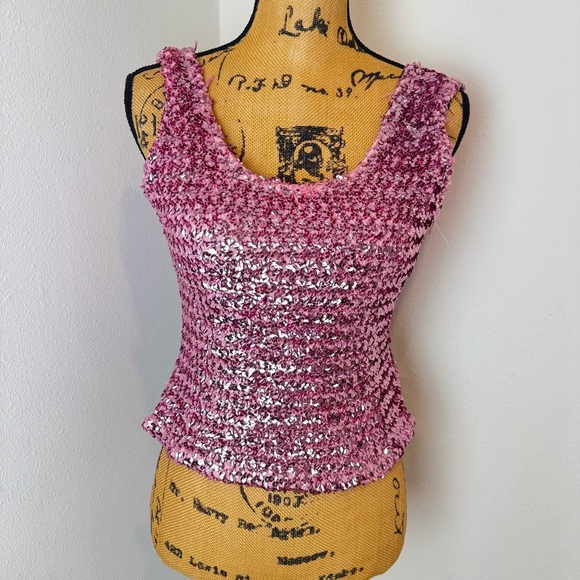 Vintage Pink Sequin Sleeveless crop tank top - Picture 1 of 4